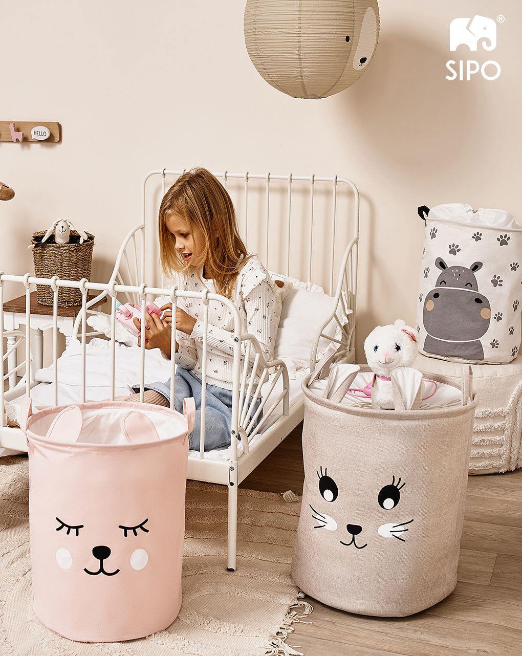 Cesto portaoggetti premium coniglio beige xxl  - chiusura a coulisse - 63 l - sipo