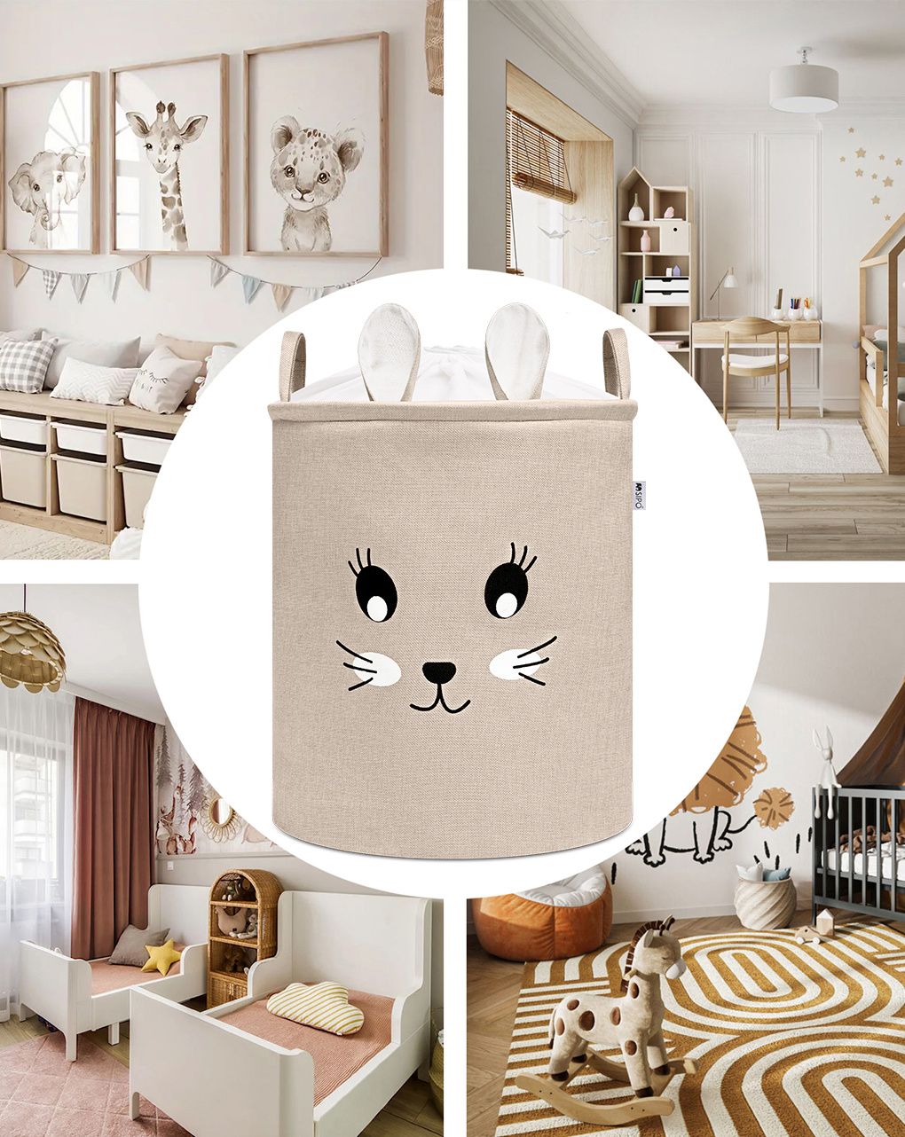 Cesto portaoggetti premium coniglio beige xxl  - chiusura a coulisse - 63 l - sipo