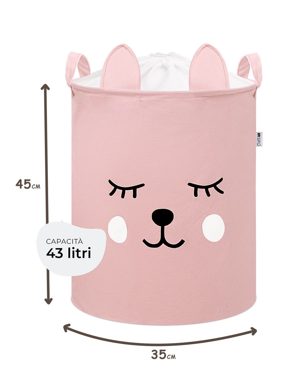 Cestino portaoggetti impermeabile orsacchiotto rosa - chiusura a coulisse - 43 l - sipo