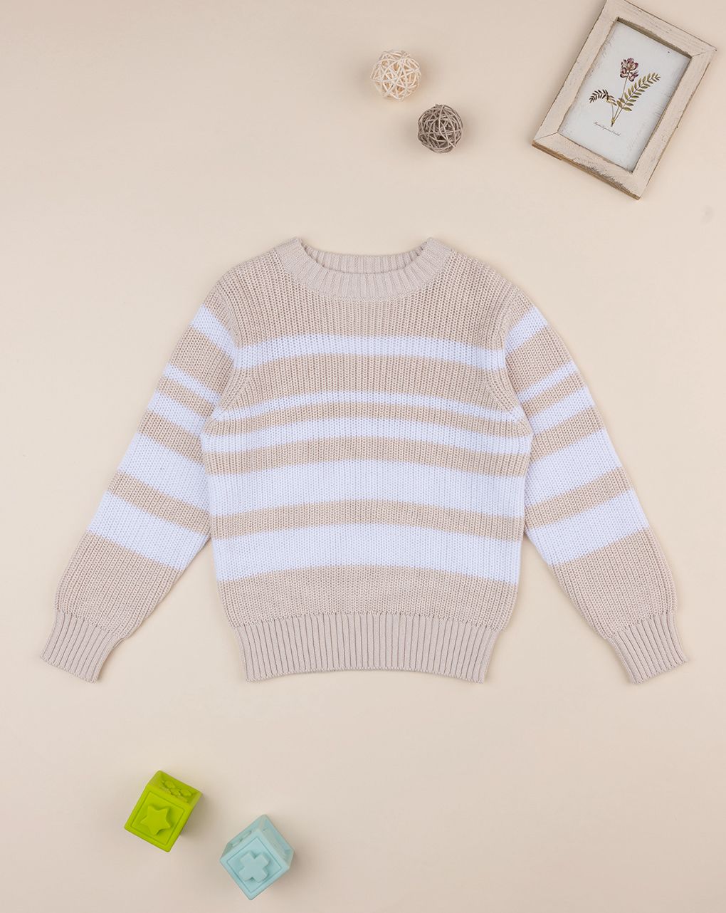 Maglia bimbo rigata beige/bianco