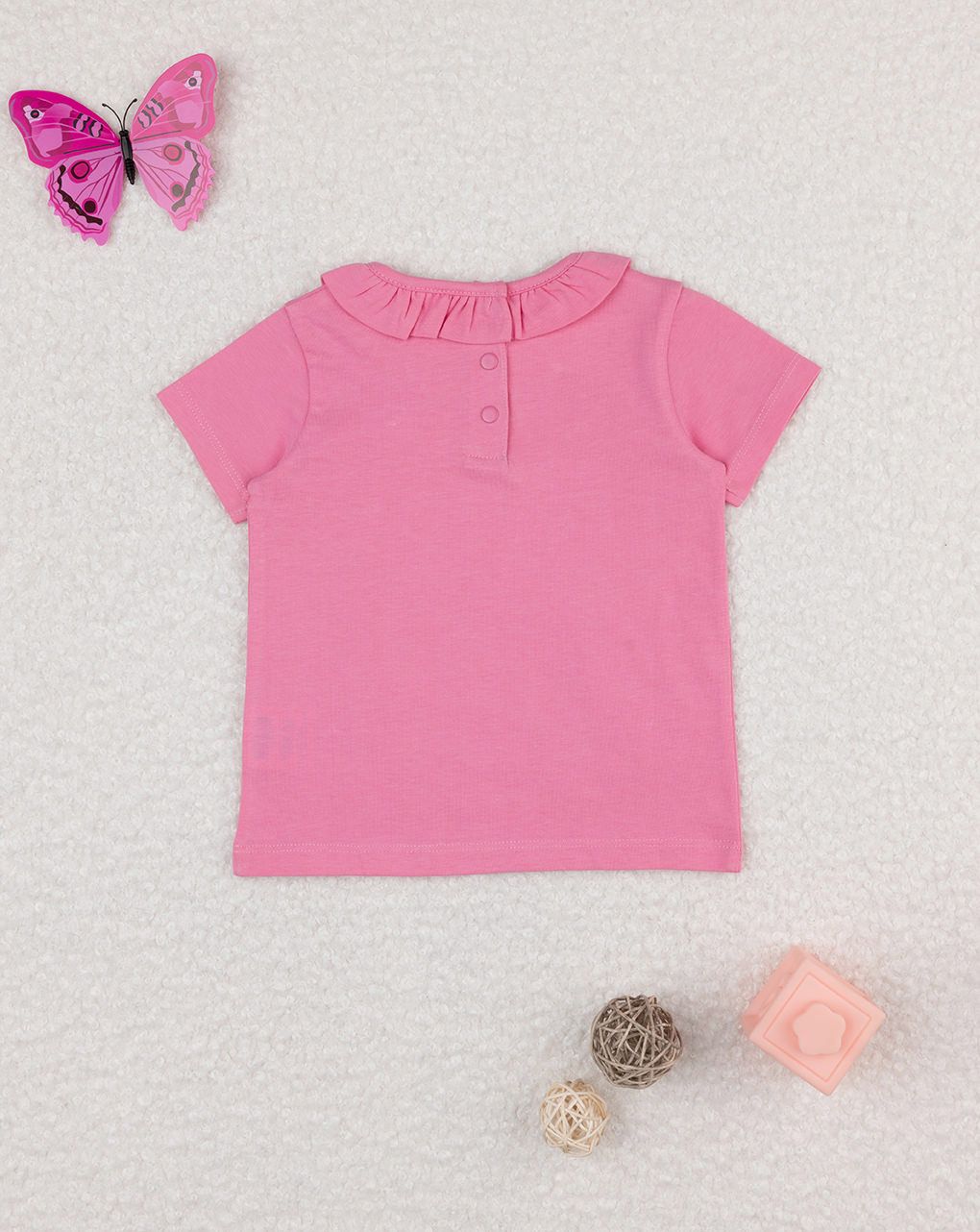 T-shirt bimba rosa con colletto