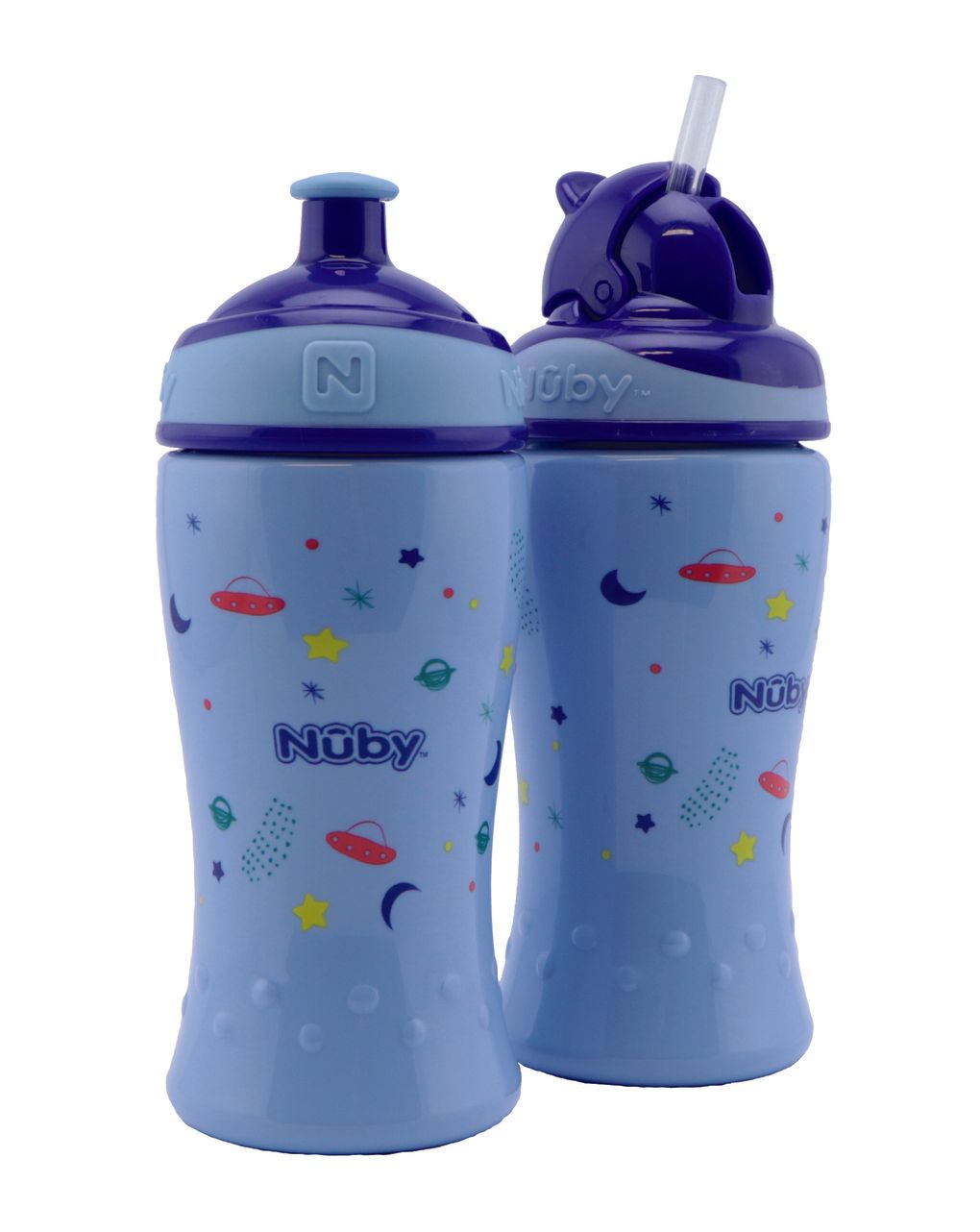 Confezione doppia: borraccia flip-it cup 360 ml - azzurro - 12m+ / borraccia free flow con beccuccio pop-up - 360 ml - azzurro - 18m+ | nuby