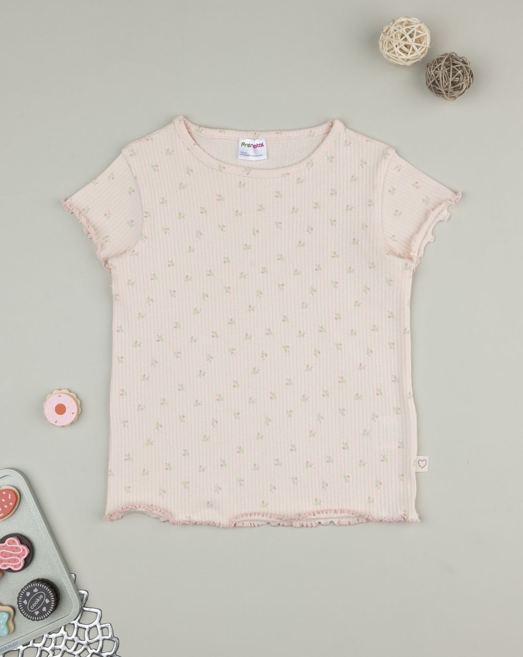 T-shirt bimba rosa fiori allover