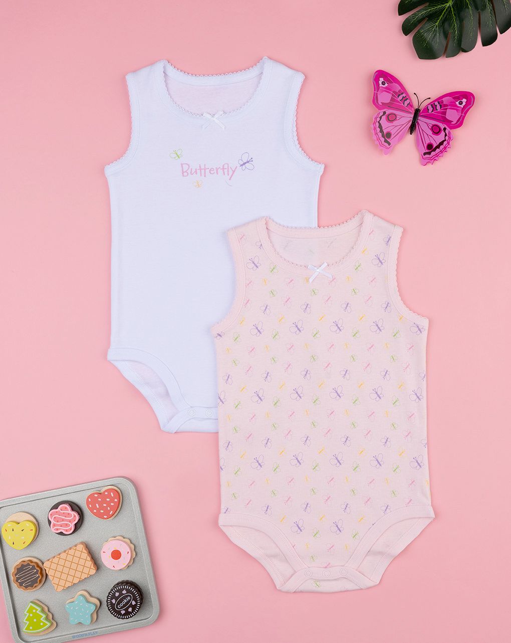 Pack 2 body costina bimba bianco/rosa
