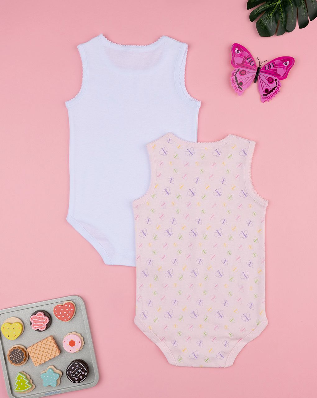 Pack 2 body costina bimba bianco/rosa