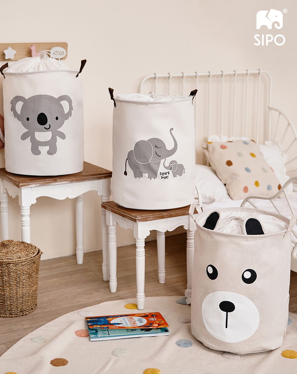 Cesto portaoggetti impermeabile orsacchiotto beige - chiusura a coulisse 43 l - sipo