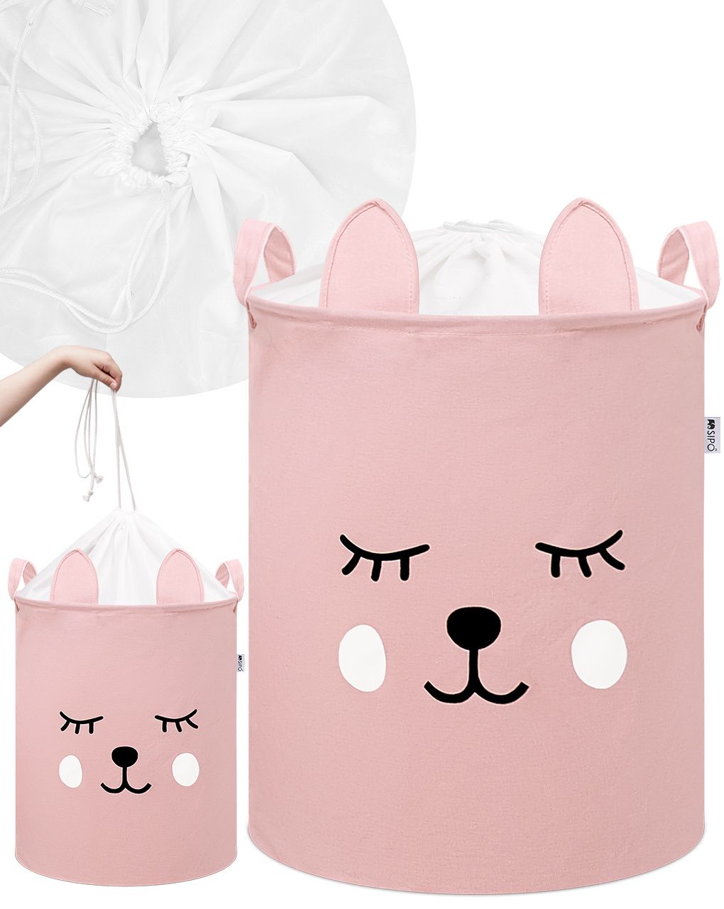 Cestino portaoggetti impermeabile orsacchiotto rosa - chiusura a coulisse - 43 l - sipo