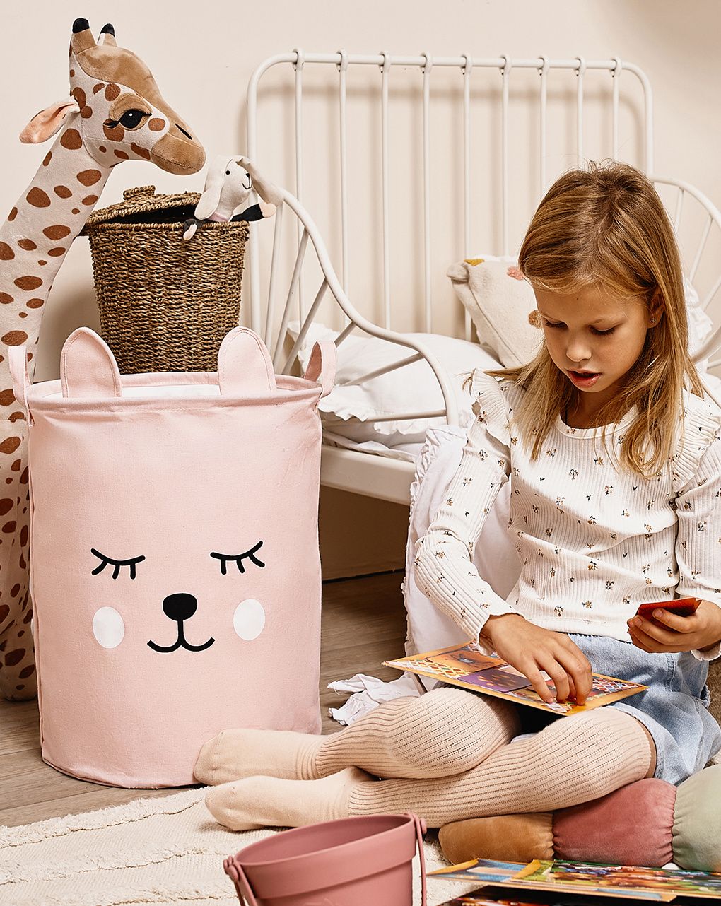 Cestino portaoggetti impermeabile orsacchiotto rosa - chiusura a coulisse - 43 l - sipo