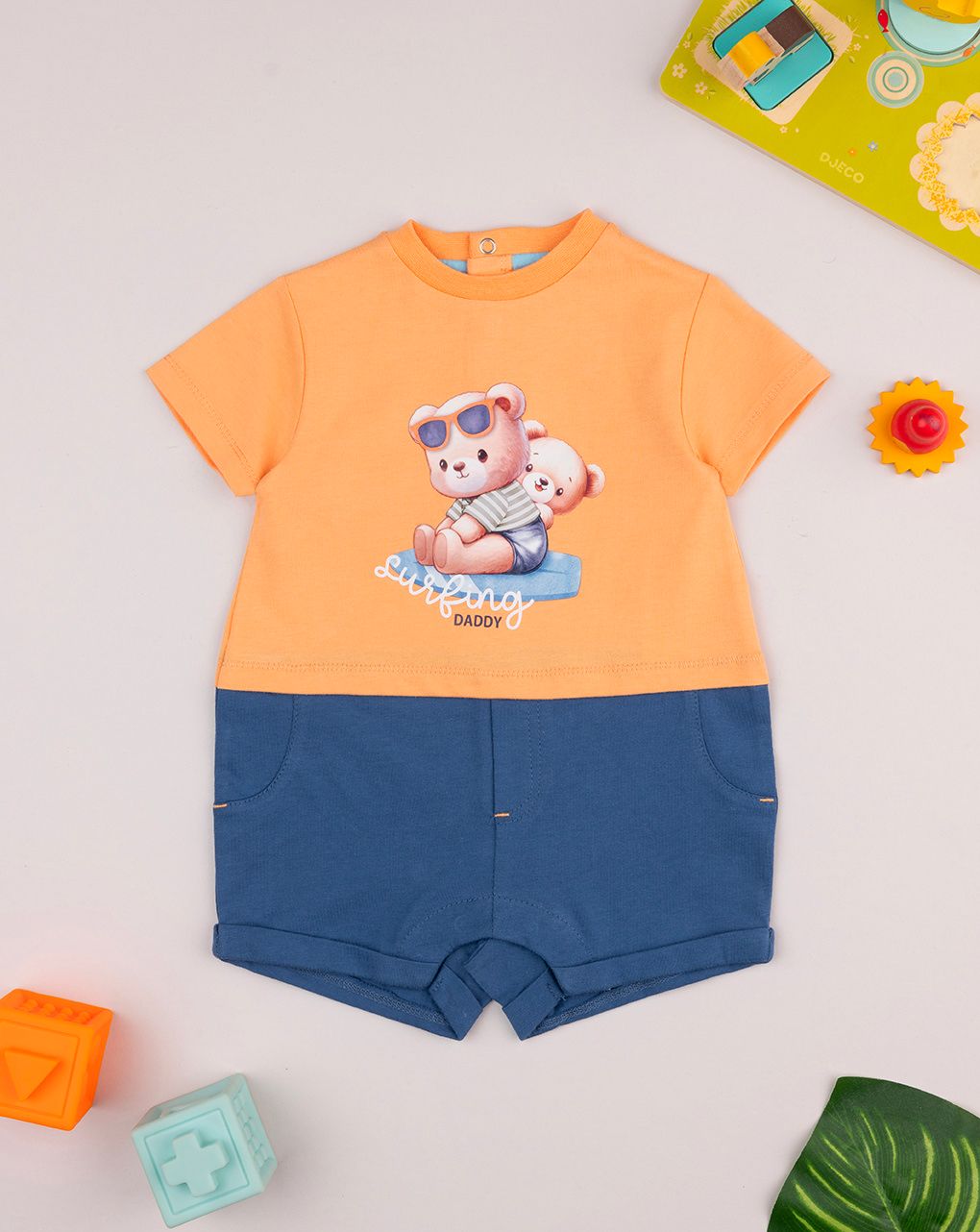 Tutina bimbo arancione/blu orsetti