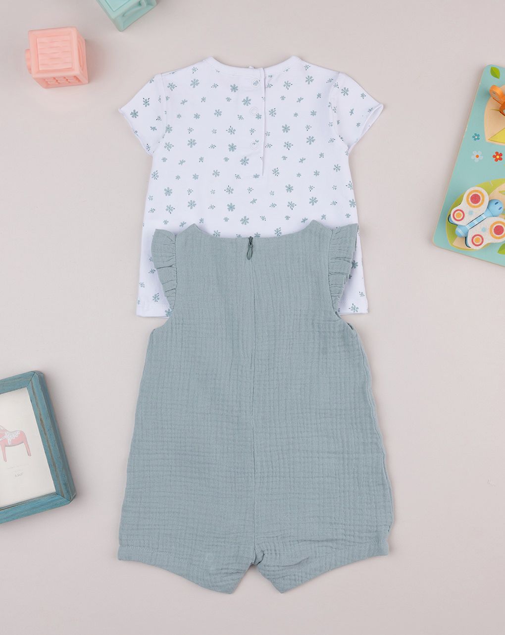 Completo bimba bianco/verde mussola