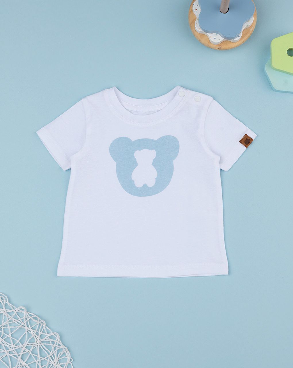 T-shirt bimbo bianco/azzurro orso