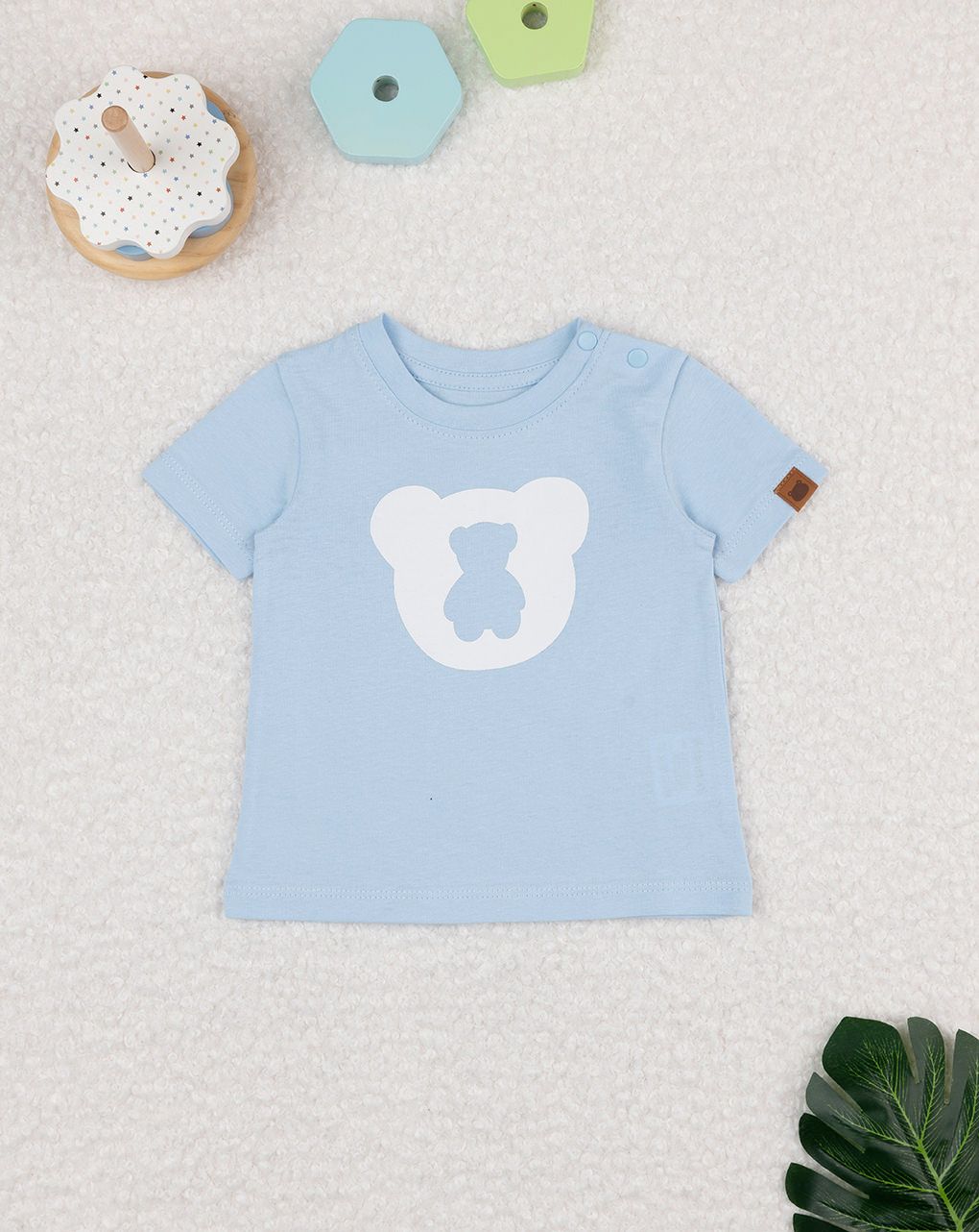 T-shirt bimbo azzurra/bianca orso