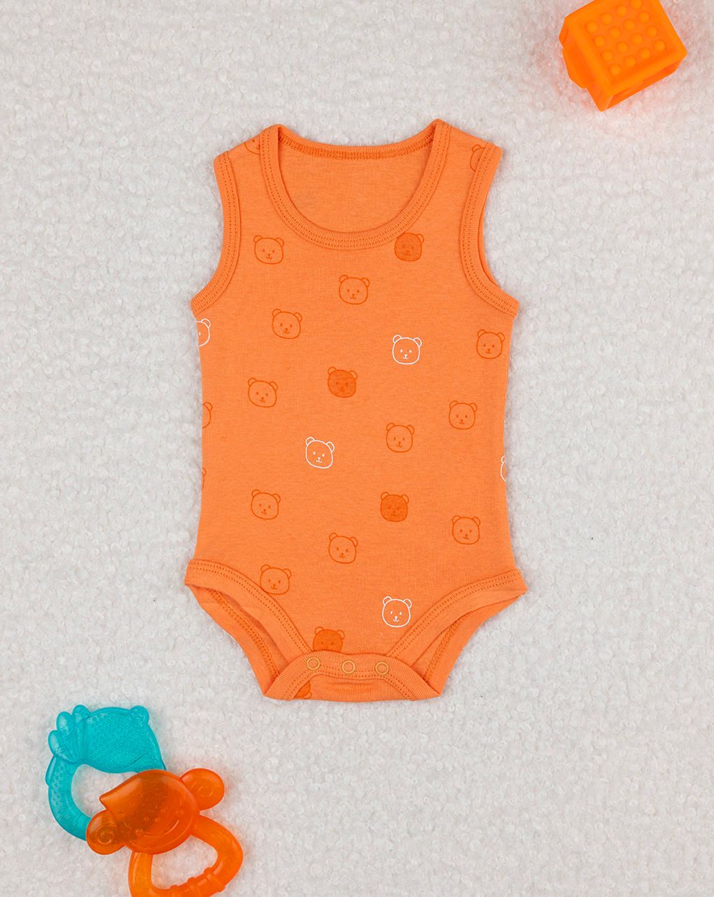 Body costina bimbo arancione orsetti allover