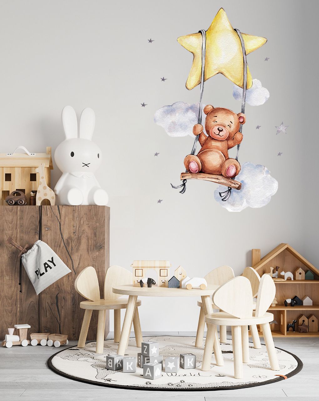 Adesivo decorativo da parete - orso sull'altalena-  autoadesivo - sipo