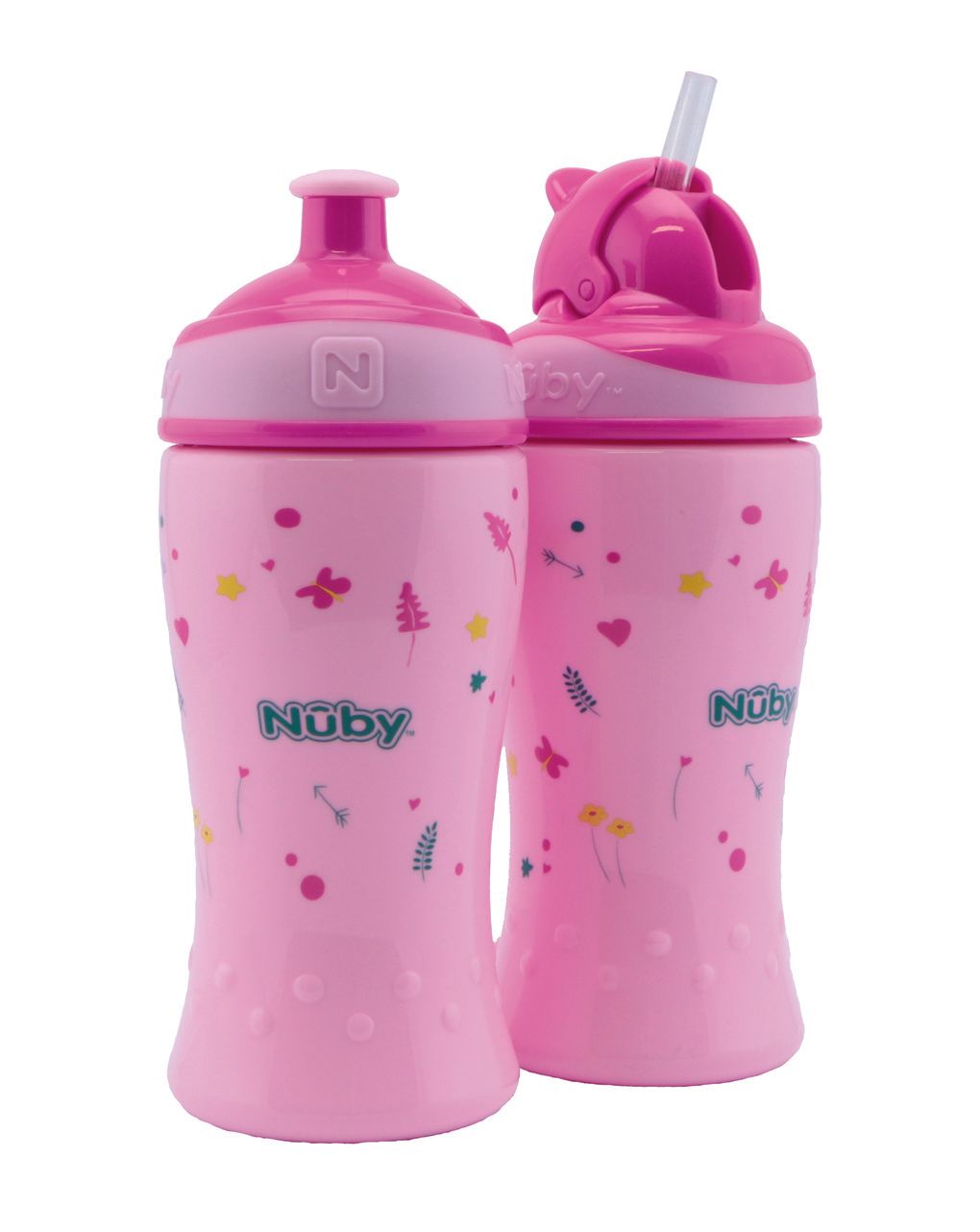 Confezione doppia: borraccia flip-it cup - 360 ml - rosa - 12m+ / borraccia free flow con beccuccio pop-up - 360 ml - rosa - 18m+ | nuby