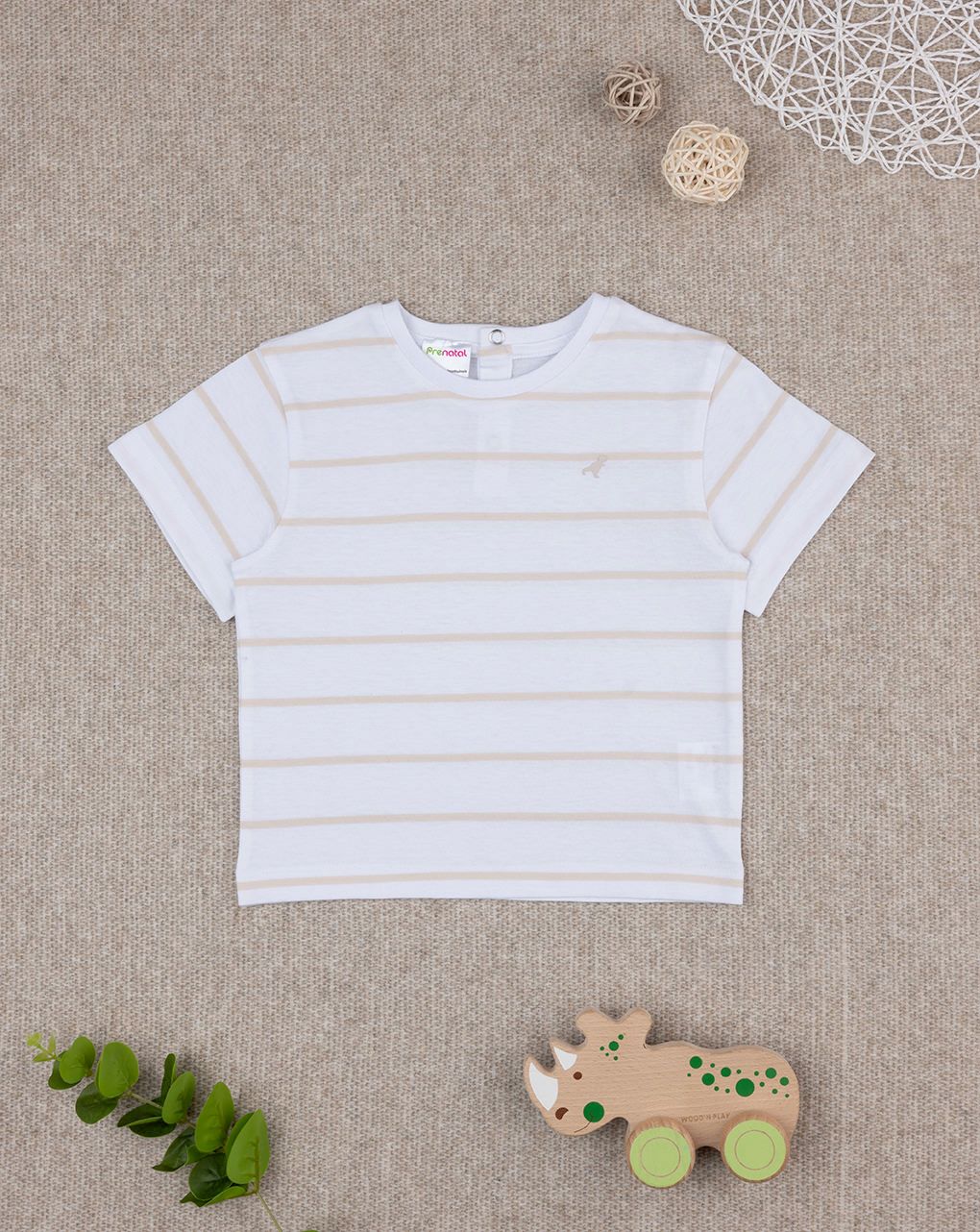 T-shirt bimbo rigata bianca/beige