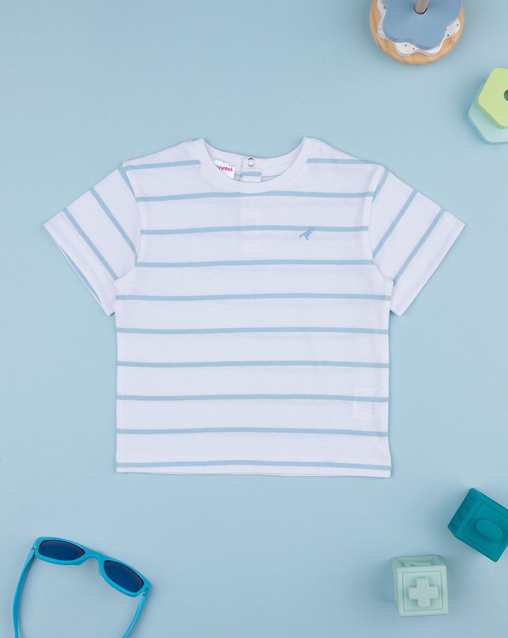 T-shirt bimbo rigata bianco/azzurro