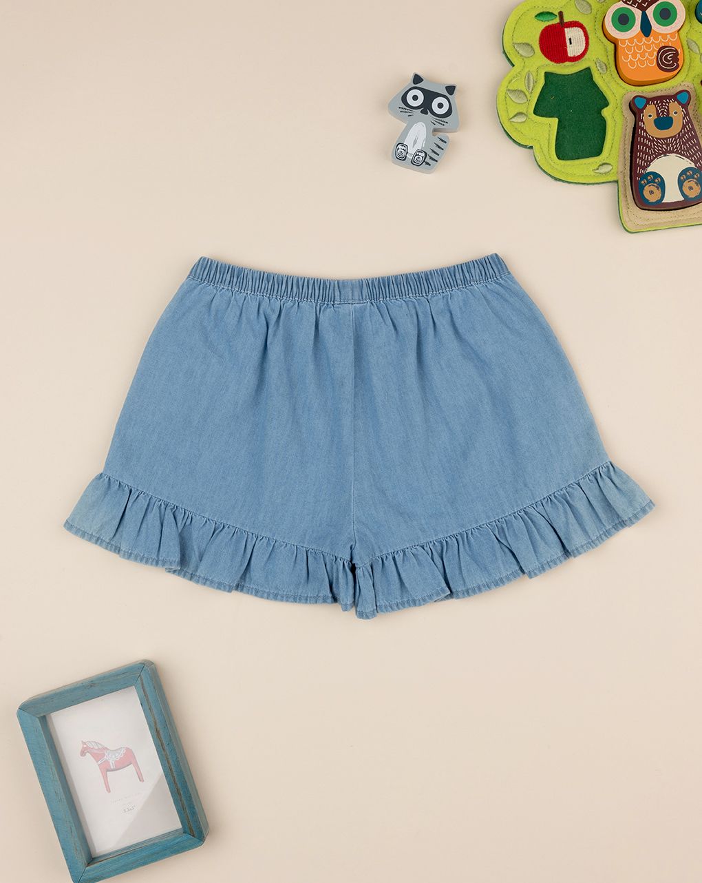 Shorts chambray bimba con rouches