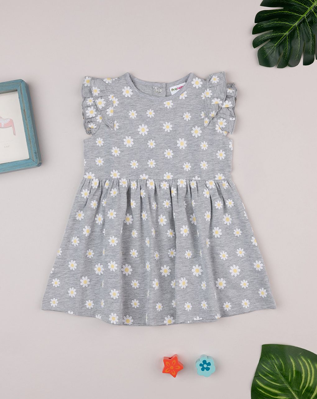 Abito bimba grigio margherite allover