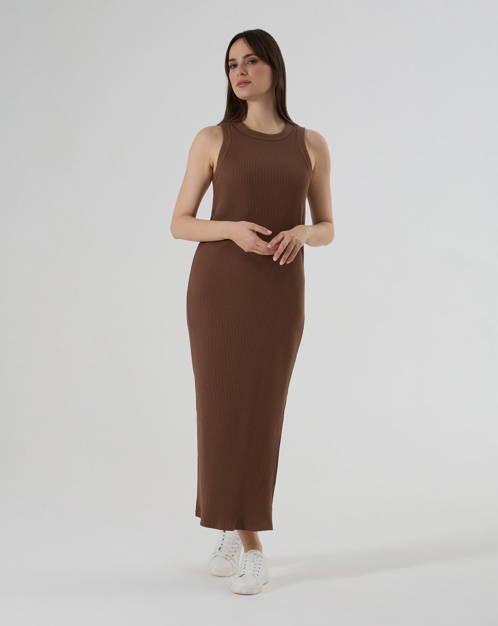 Abito marrone lungo a costine premaman