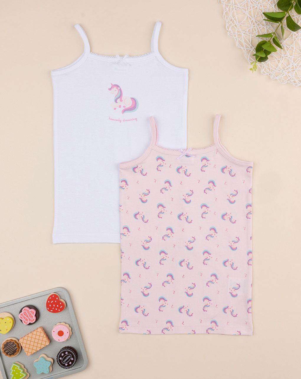 Pack 2 canotte intime bambina unicorni