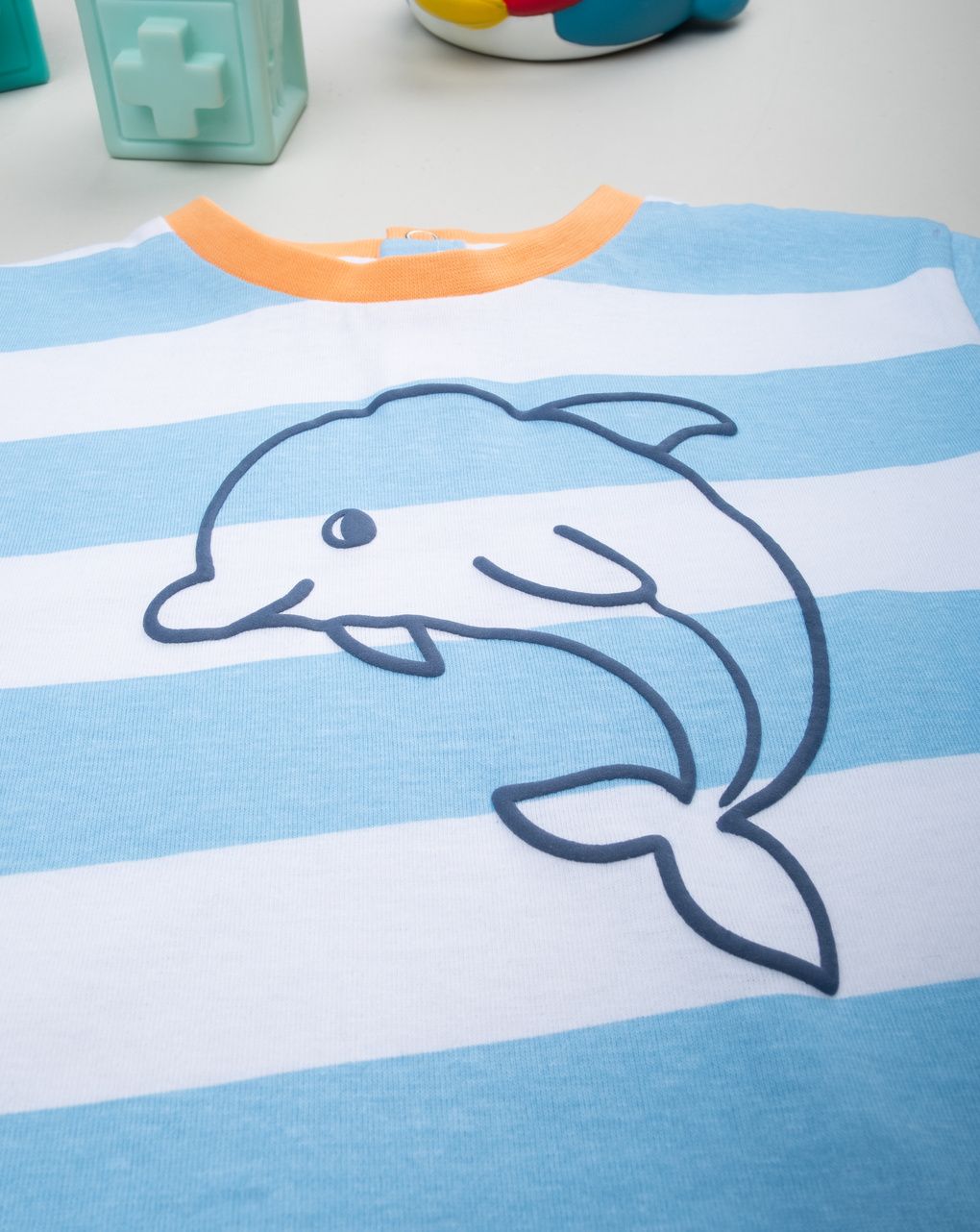 T-shirt bimbo righe bianco/azzurro delfino