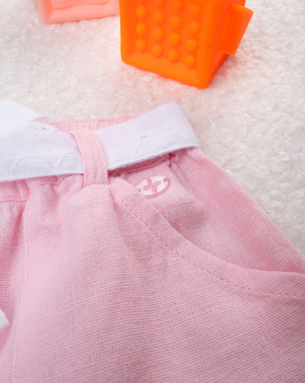 Shorts bimba rosa cintura sangallo bianco