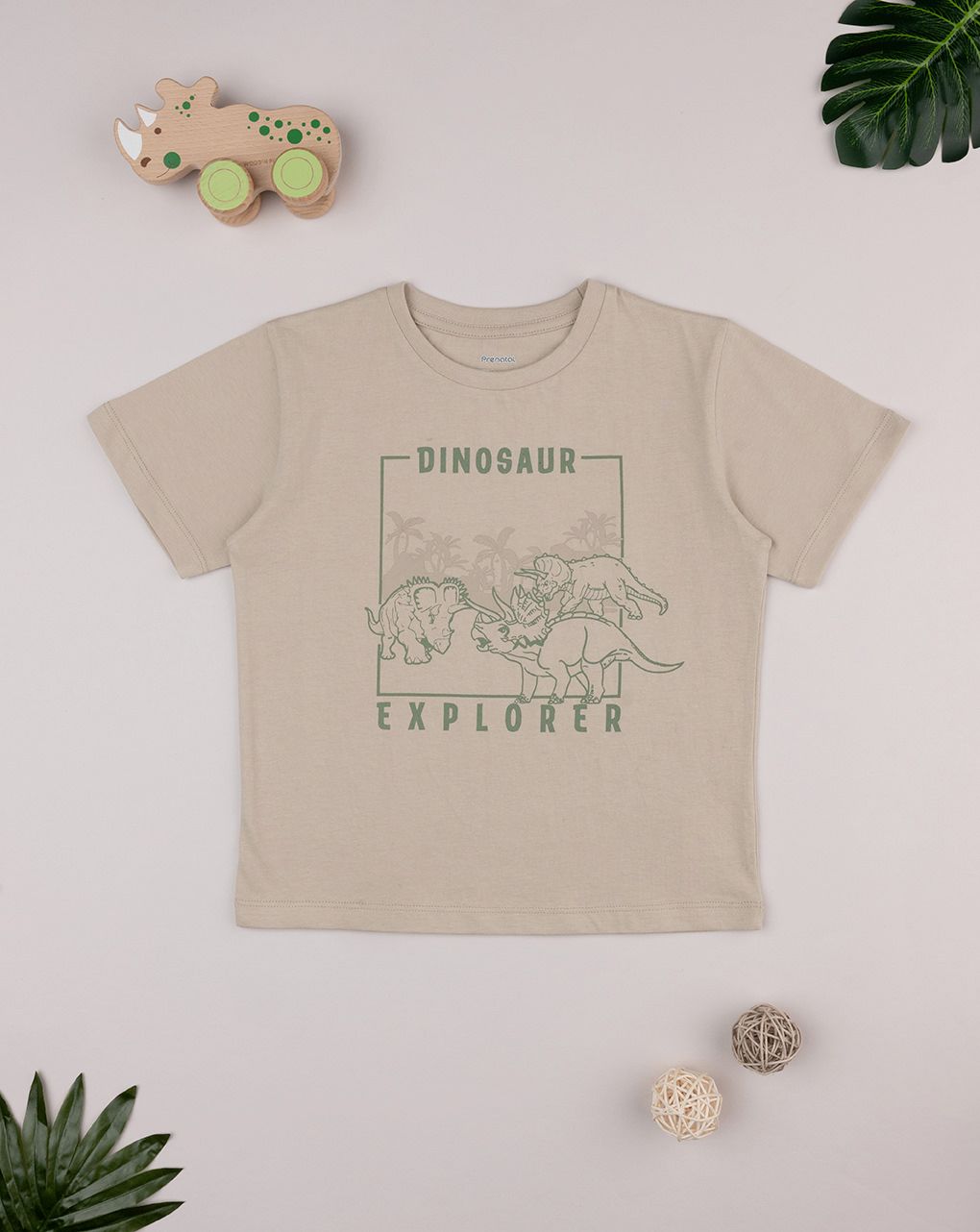 T-shirt bambino beige dinosauri
