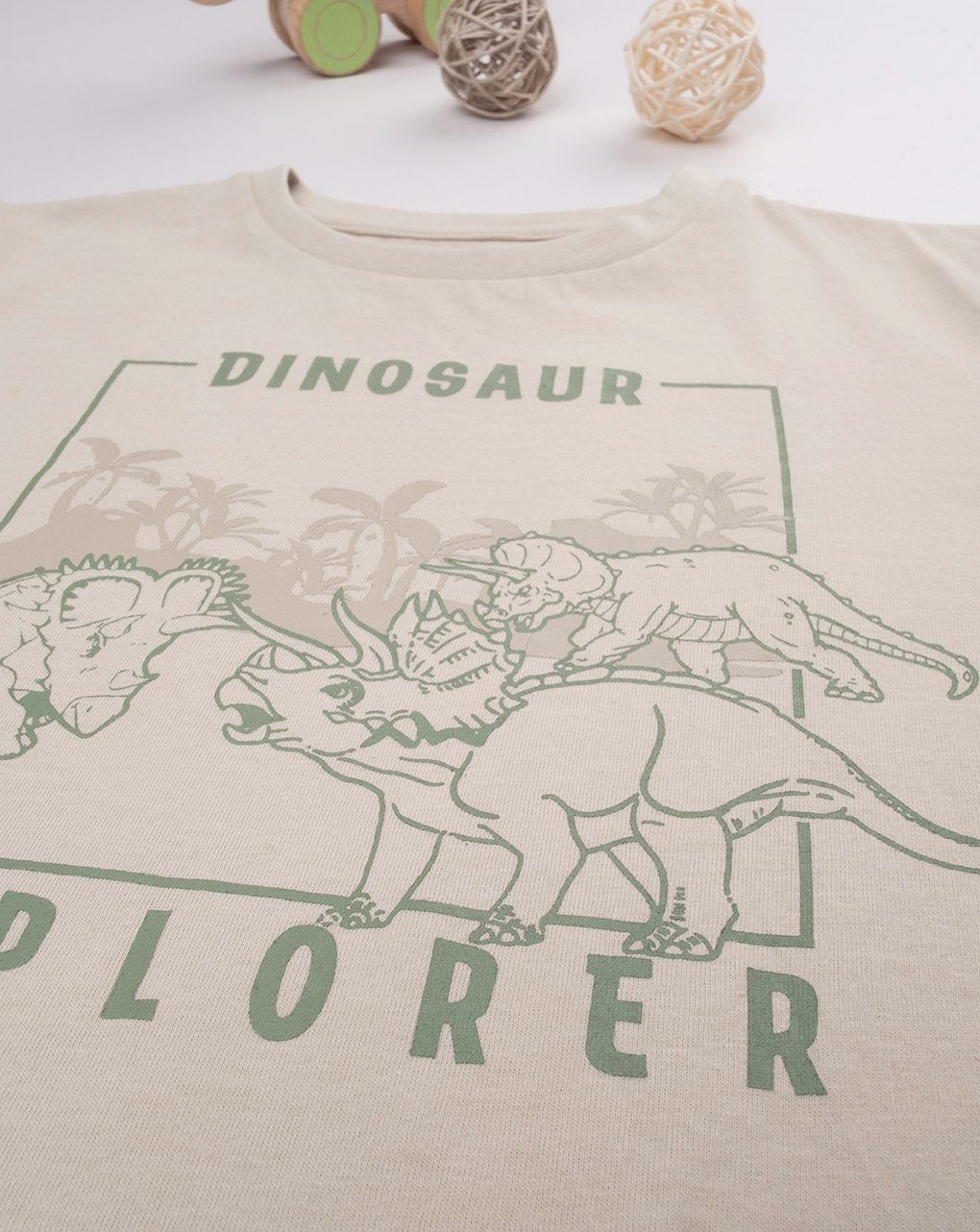 T-shirt bambino beige dinosauri