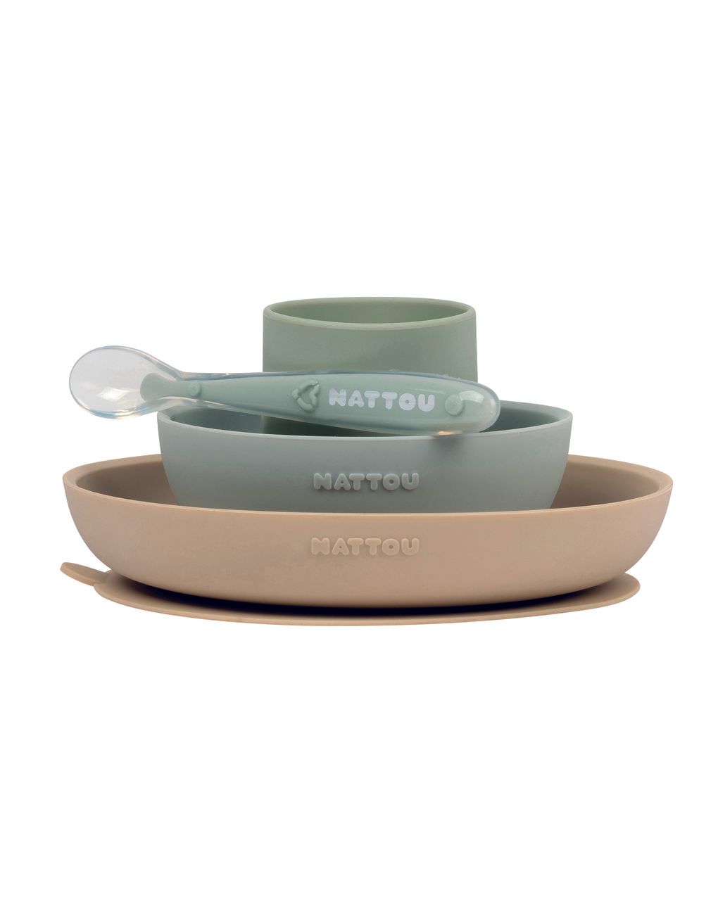 Set 4 pezzi verde-sabbia per la pappa in silicone - nattou