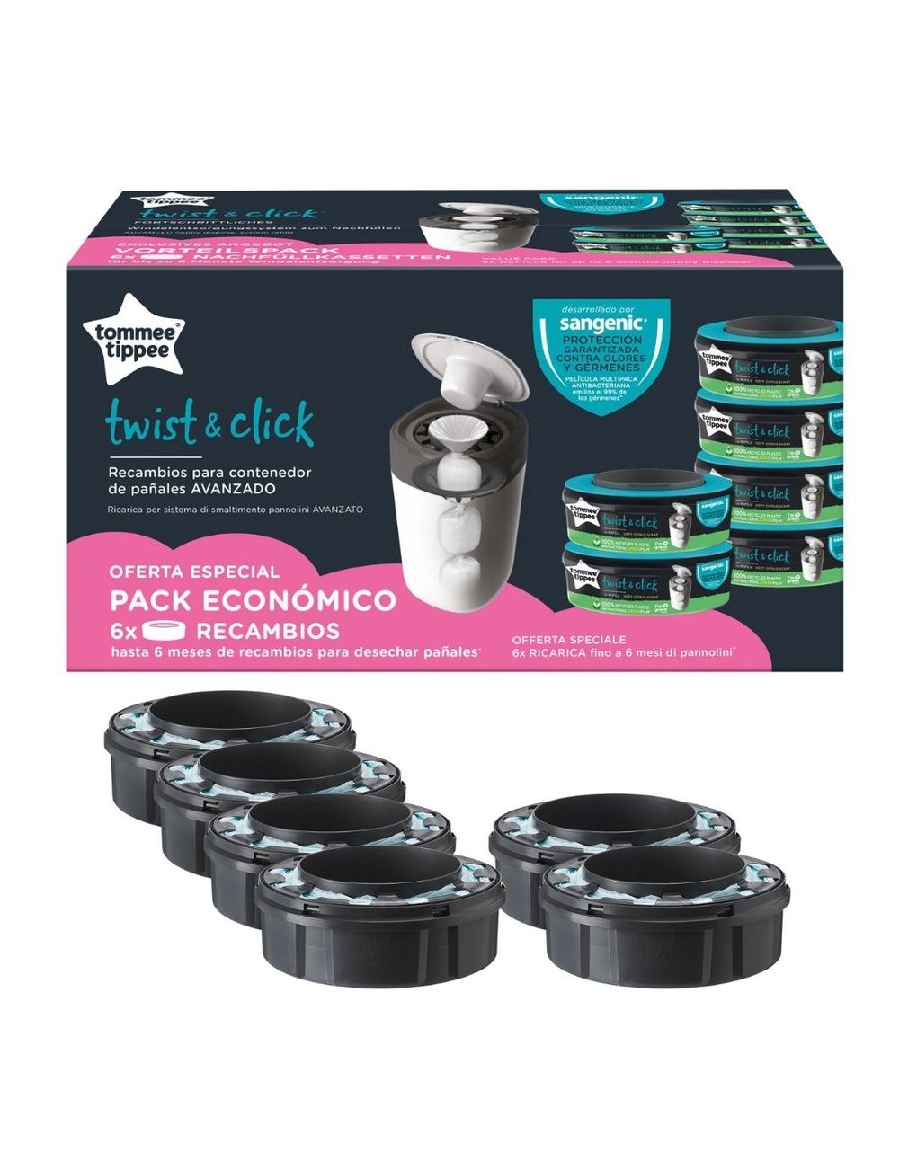 Kit 6 ricariche per contenitore mangiapannolini sangenic - tommee tippee