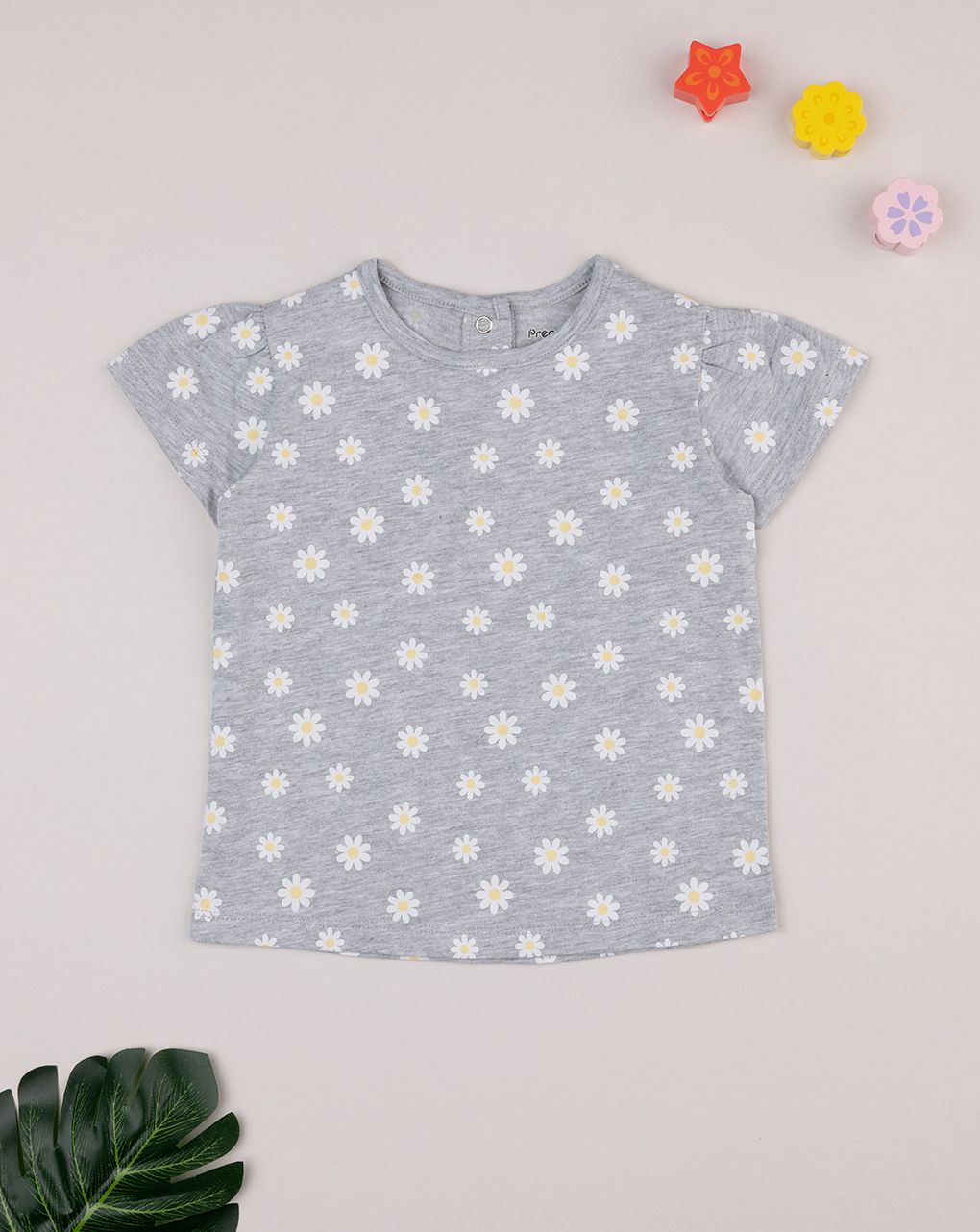T-shirt bimba grigia margherite allover