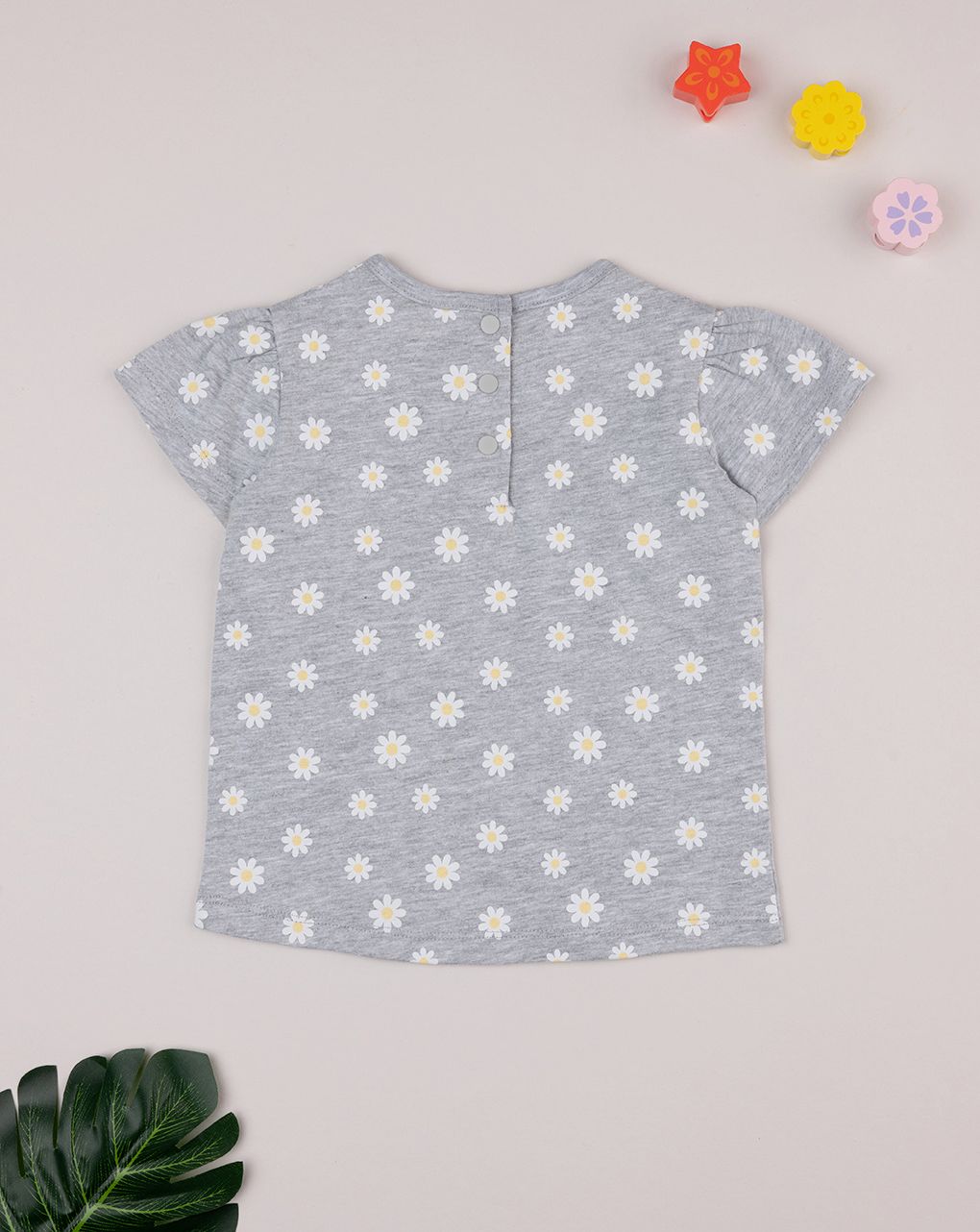 T-shirt bimba grigia margherite allover