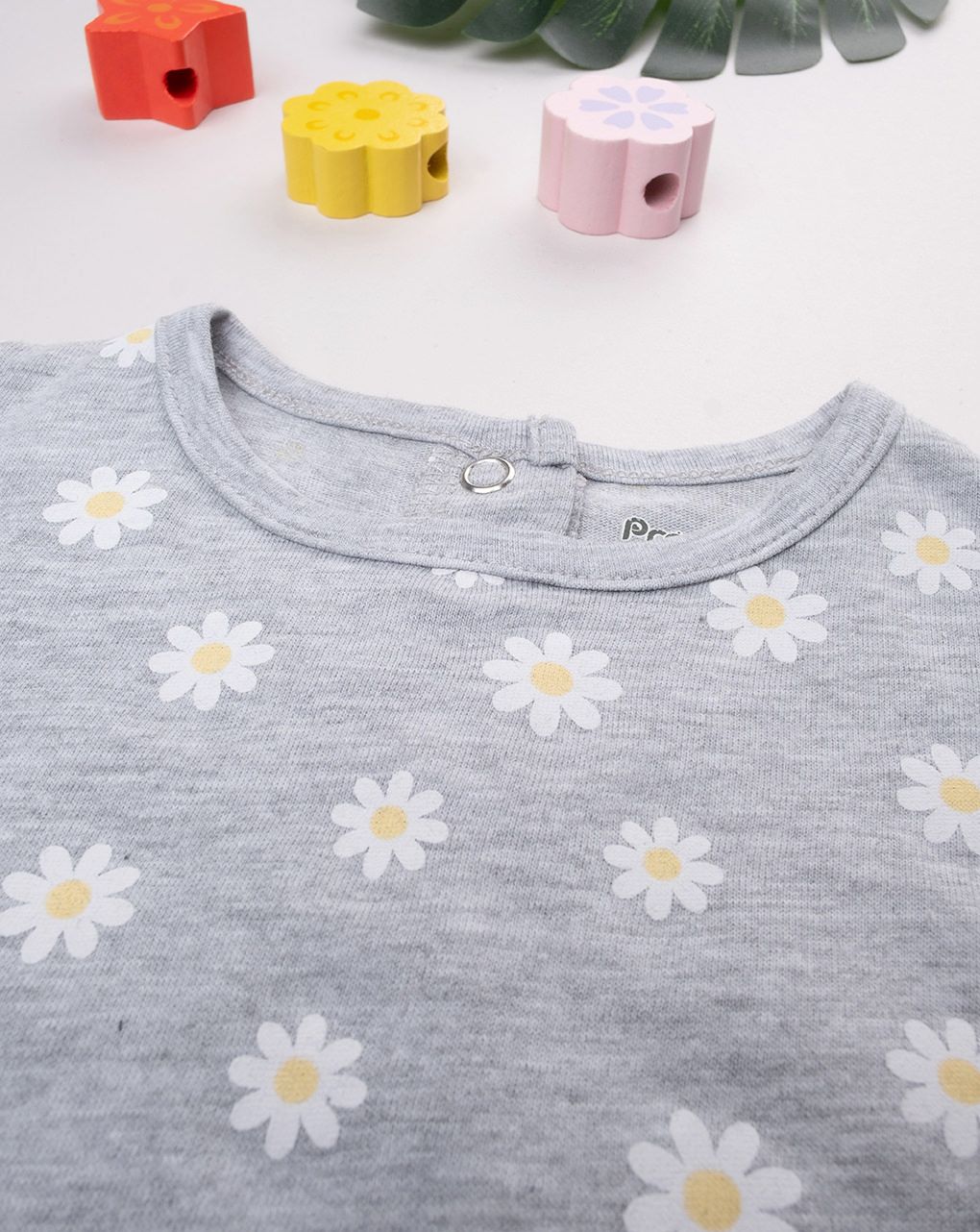 T-shirt bimba grigia margherite allover