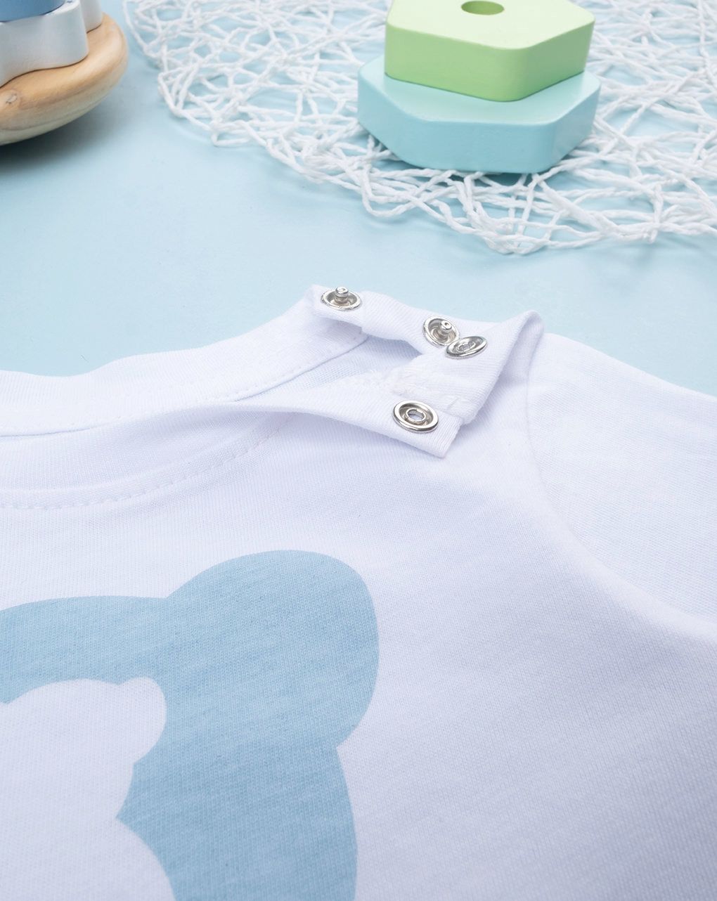 T-shirt bimbo bianco/azzurro orso