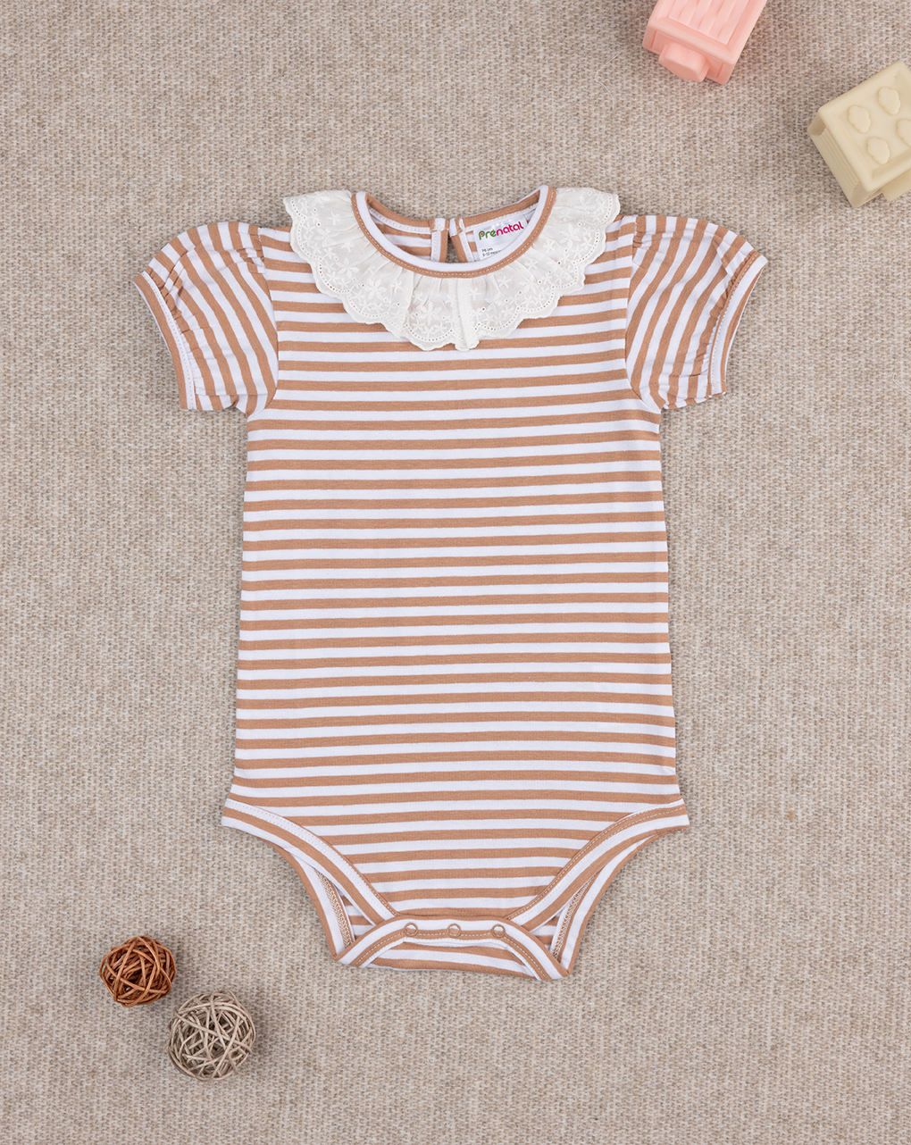 Body bimba marrone rigato con colletto