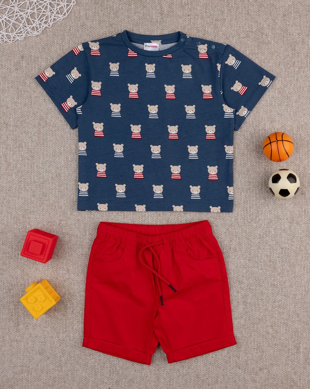 Completo bimbo blu/rosso orsetti