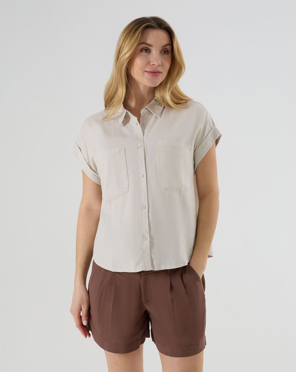Camicia premaman mix lino beige