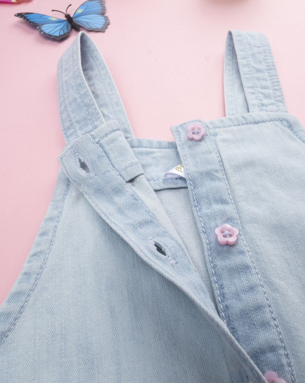 Salopette denim bambina fiori applicati