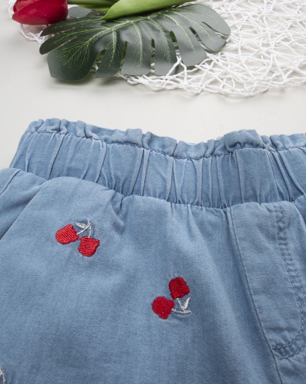 Shorts bimba denim ciliegie