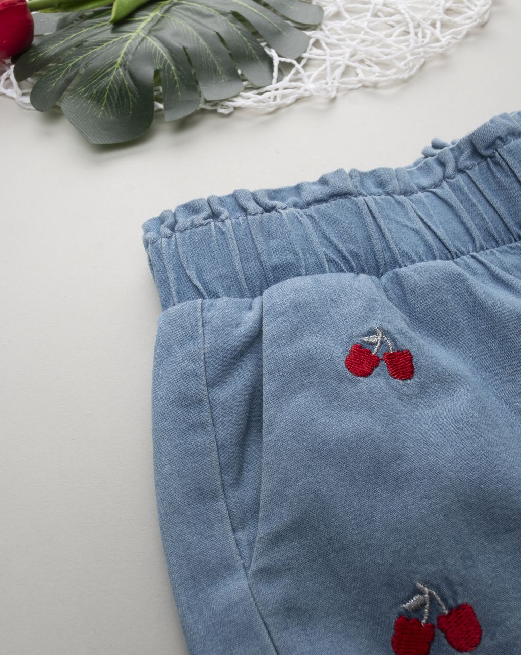 Shorts bimba denim ciliegie