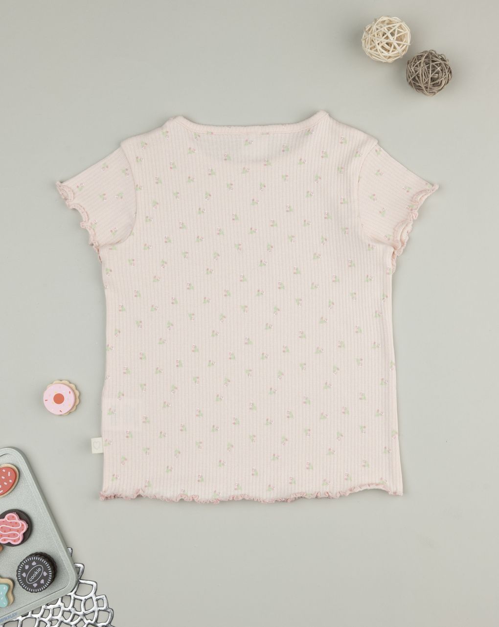 T-shirt bimba rosa fiori allover