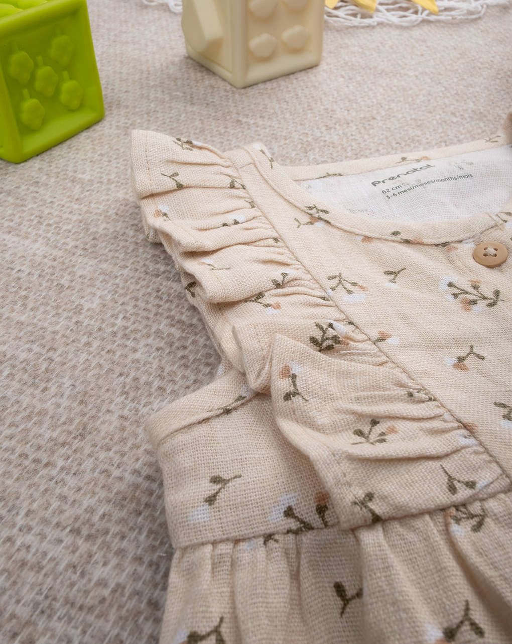 Tutina bimba in lino beige fiori allover