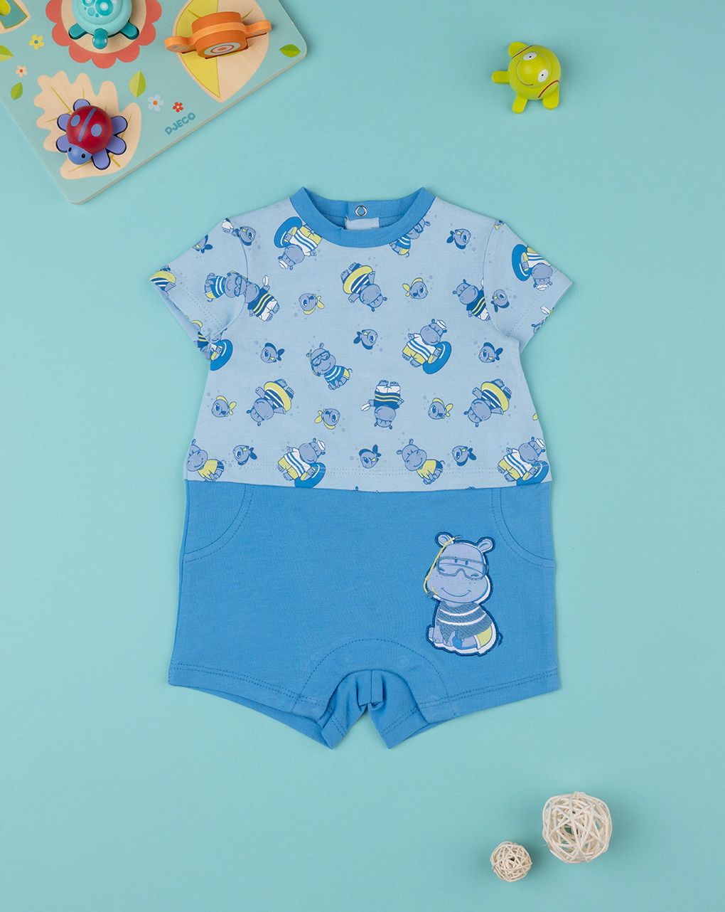 Pagliaccetto neonato a maniche corte "ippopotamo"