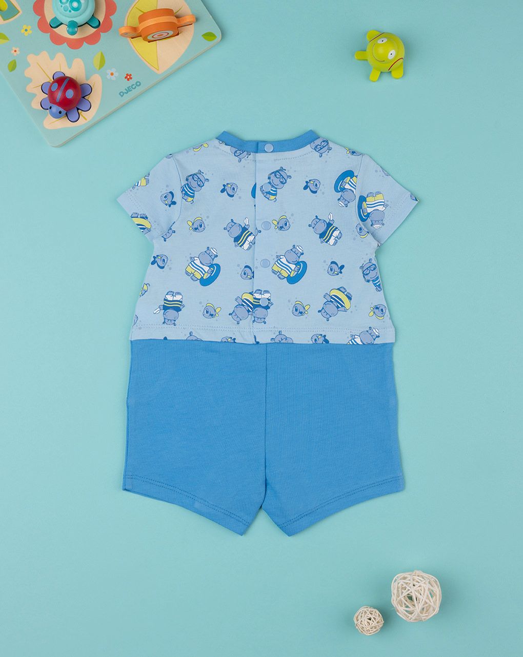 Pagliaccetto neonato a maniche corte "ippopotamo"