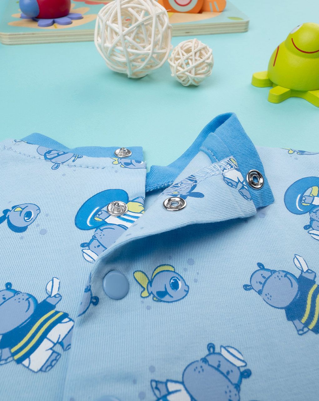 Pagliaccetto neonato a maniche corte "ippopotamo"