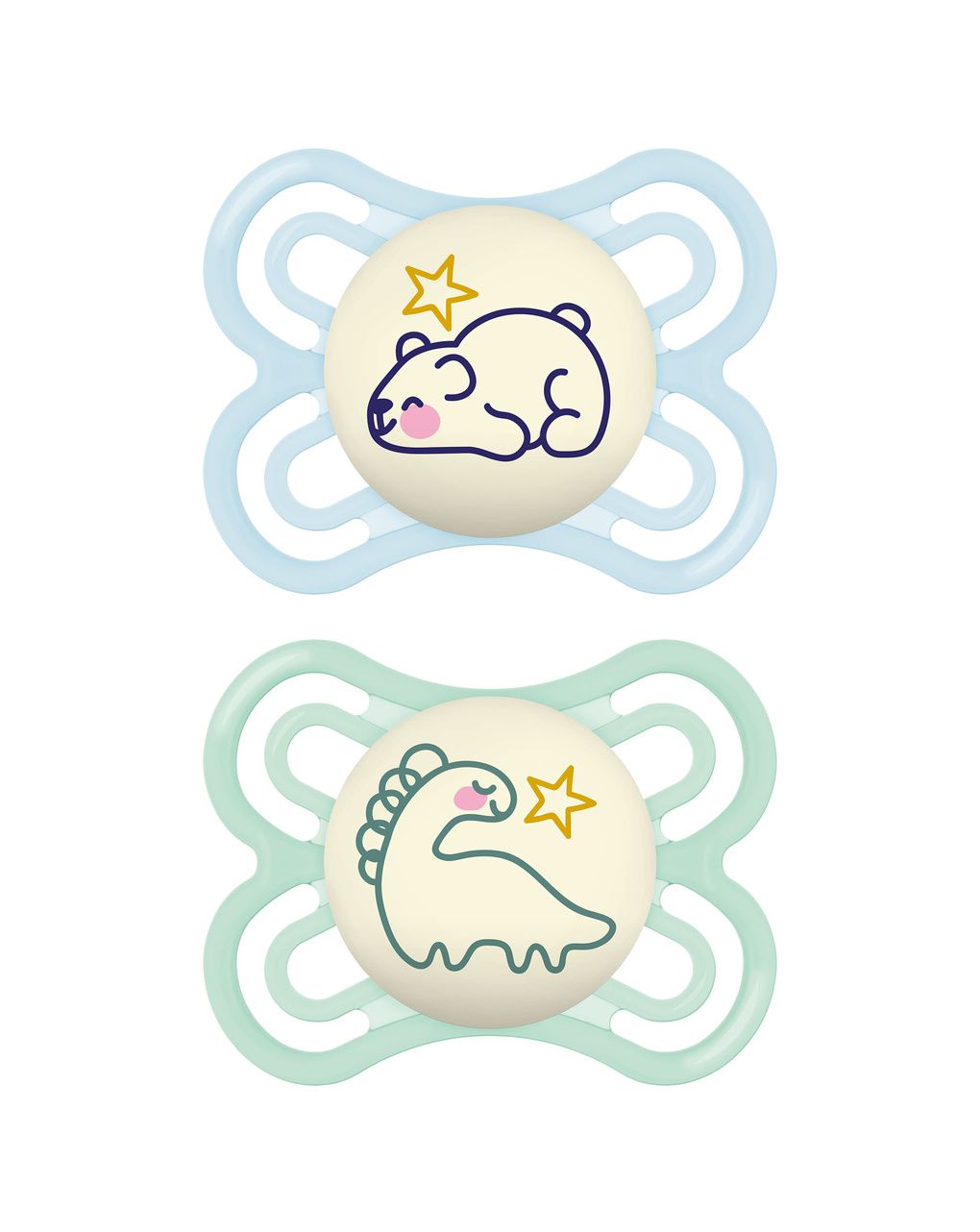 Succhietto perfect night confezione doppia  2-6 mesi con porta ciuccio - azzurro - mam