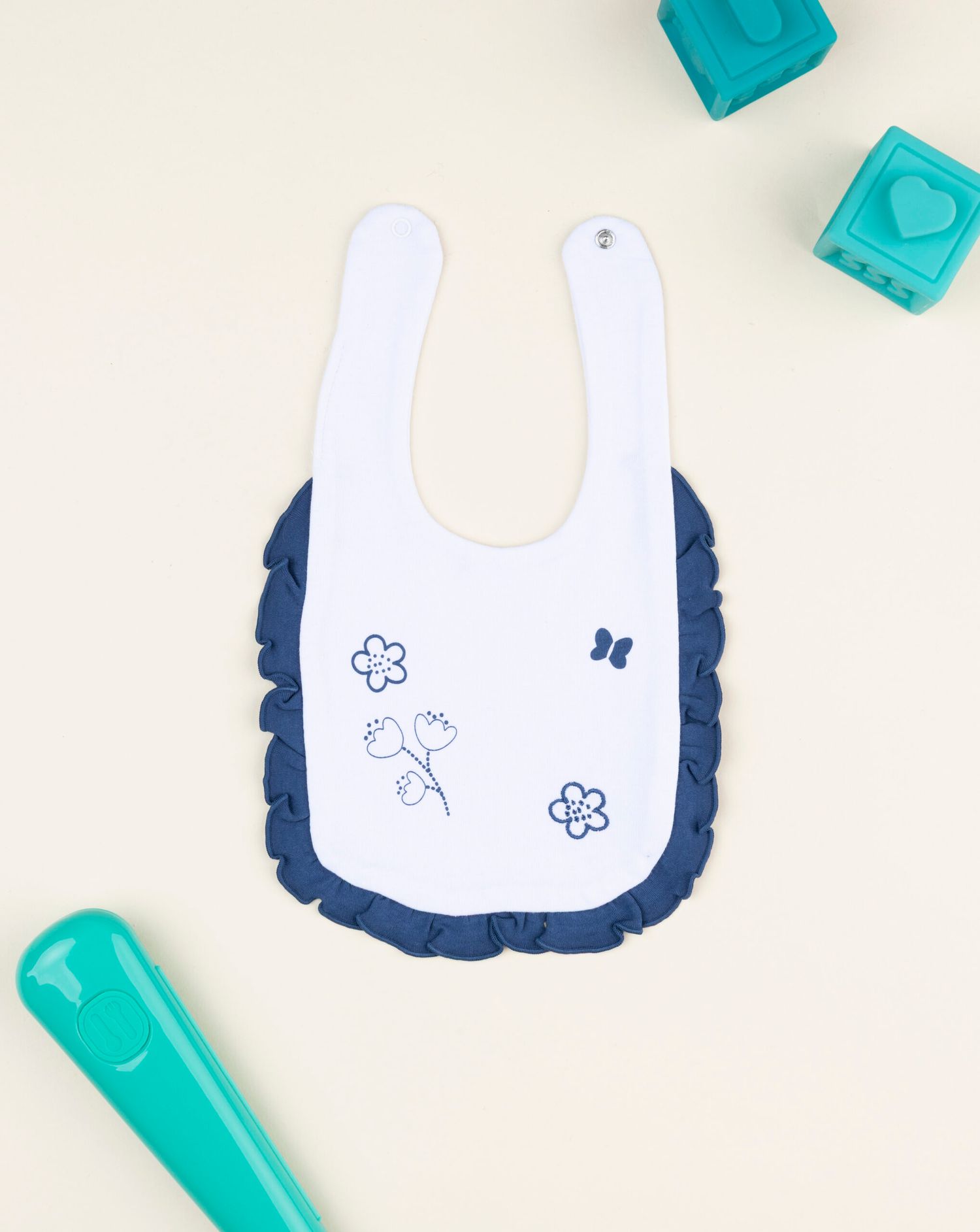 Bavaglino bimba bianco/blu con rouches