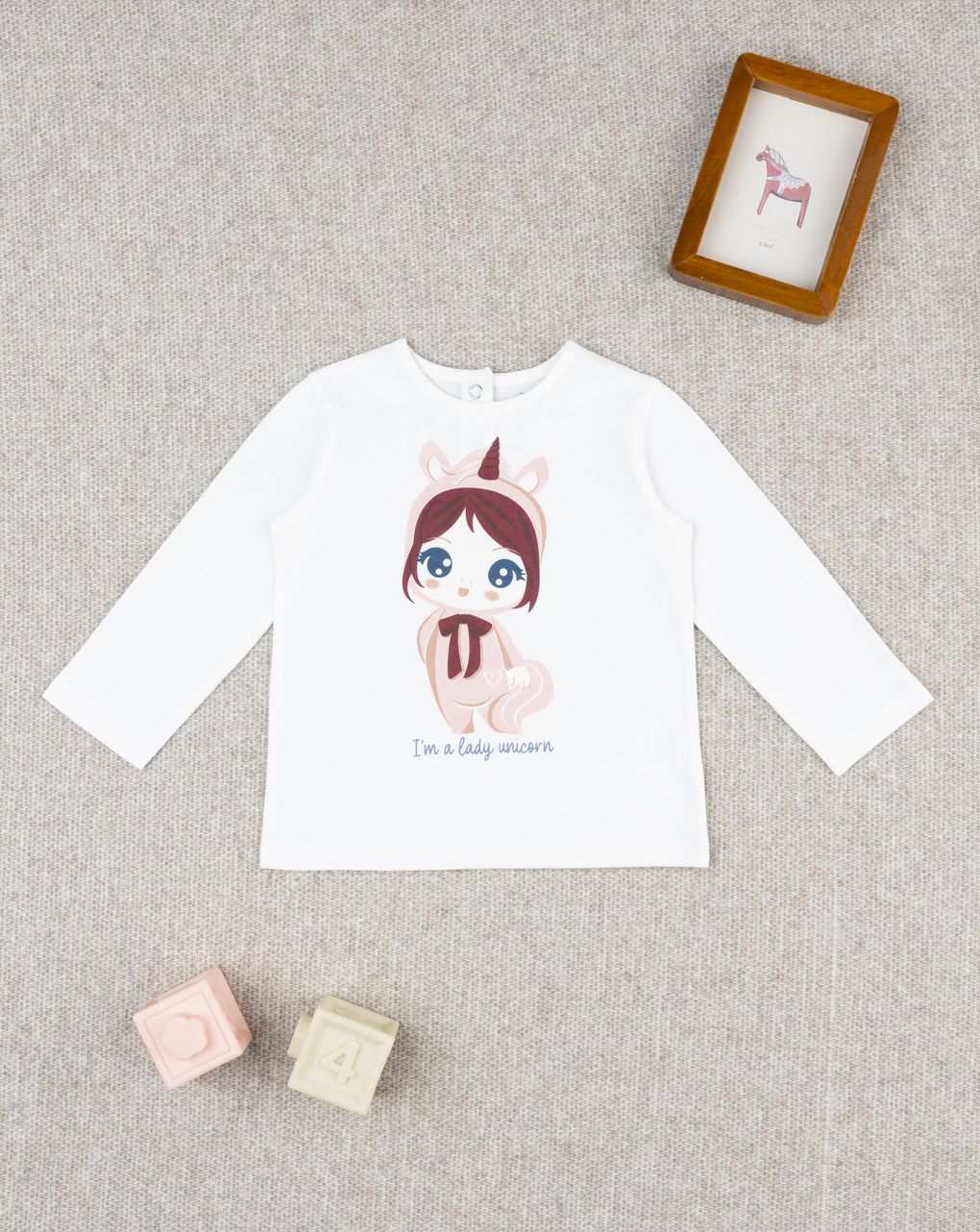 T-shirt bimba bianca stampa "lady unicorn"