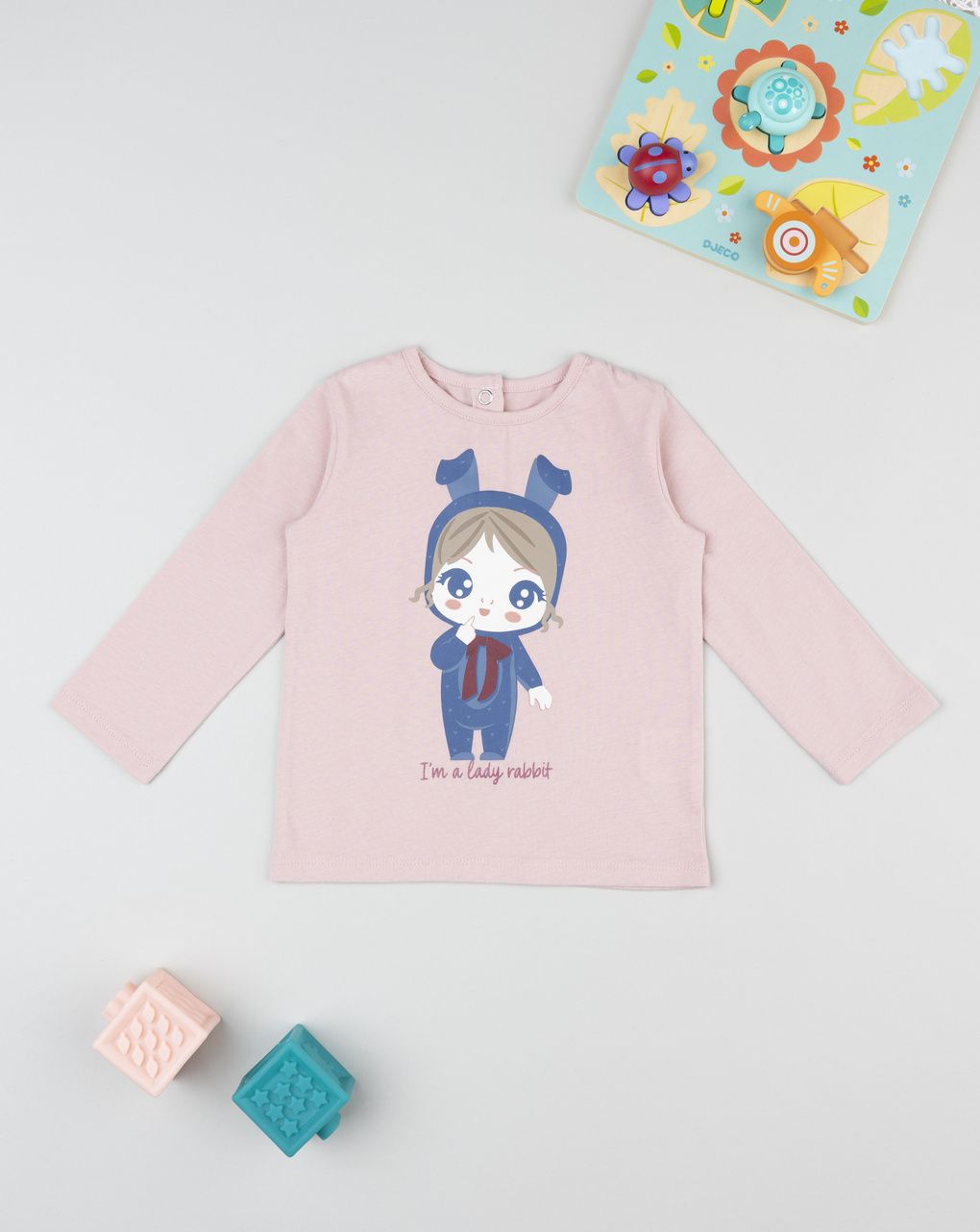 T-shirt bimba rosa stampa "lady rabbit"